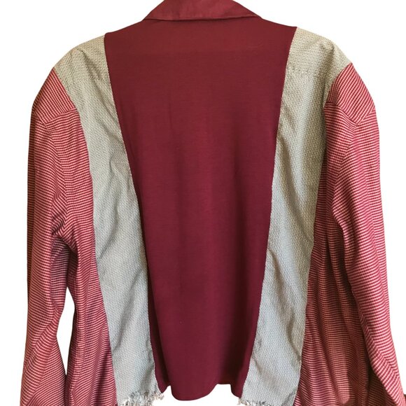 Upcycled Patchwork Shirt, Size L-XL: Mixed Print Button-Down Reworked Blouse - Picture 3 of 10